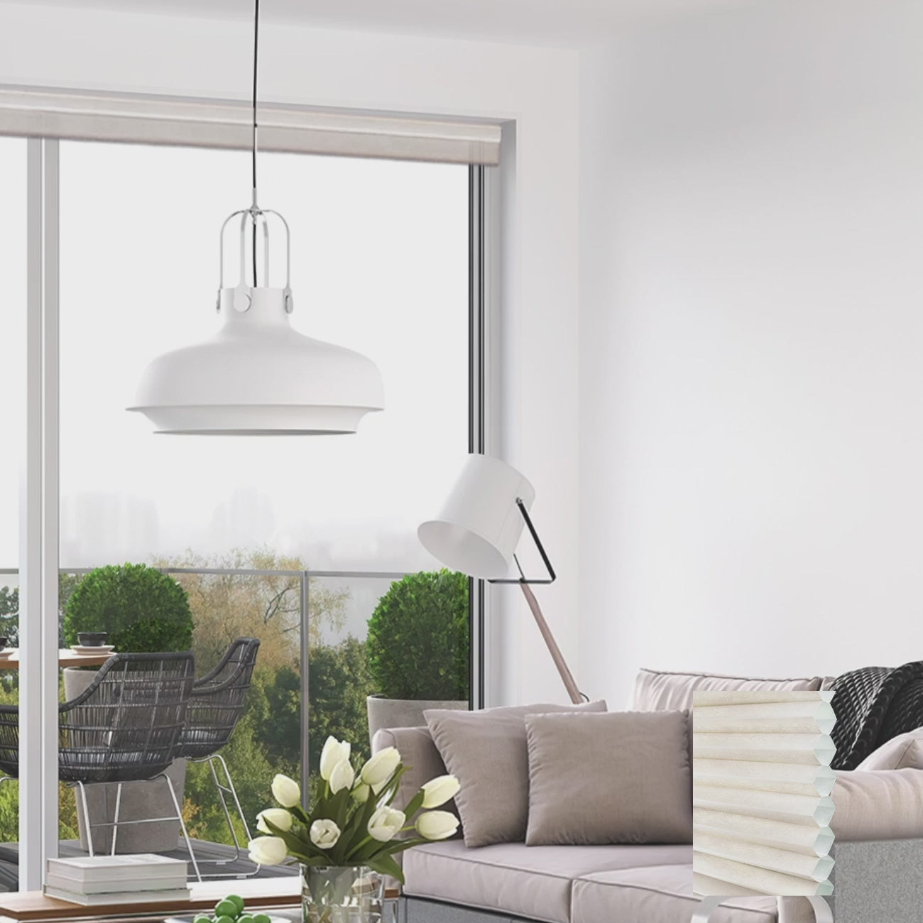 Brescia 電動標準型半透光蜂巢簾冬白 (Winter White)